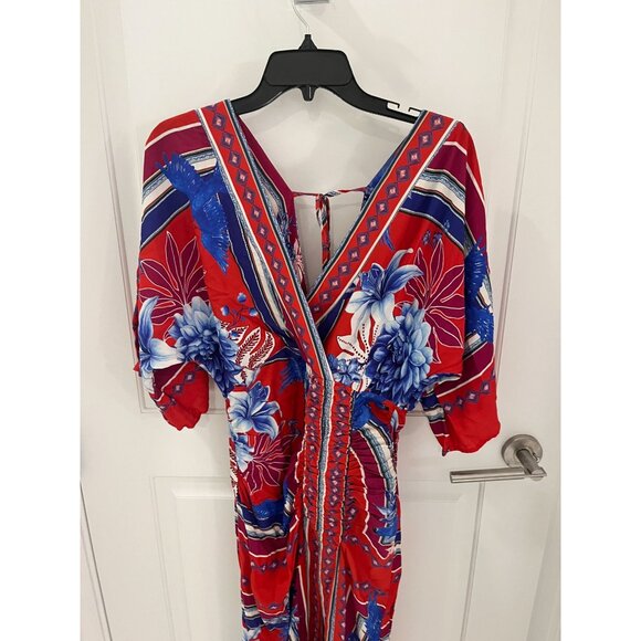 NEW Farm Rio Macaw Printed Midi Kimono Style Scarf Dress Coverup MEDIUM - Picture 3 of 11